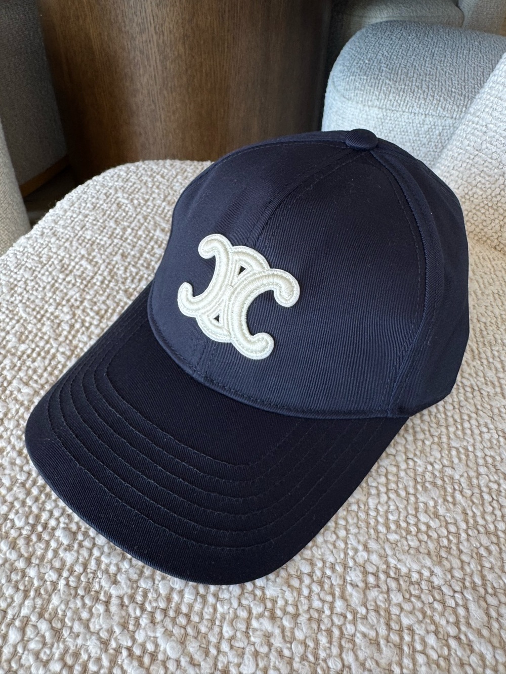 Celine Navy Baseball Cap with White Logo